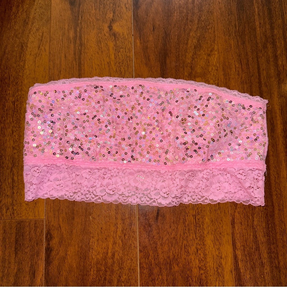 NWT Victoria’s Secret PINK Sequin Lace Bandeau Bralette Size Large Y2K Festival